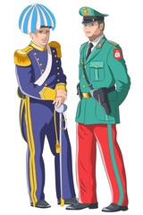 Two men in the uniform of the San Marino National Guard isolated on a white background.