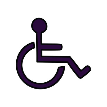 A hand-drawn cartoon wheelchair icon on a white background.