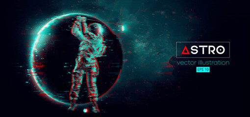 Abstract silhouette of a golf player in space action and Earth, Mars, planets on the background of the space. Golfer astronaut man hits the ball. Vector illustration © Yevheniia