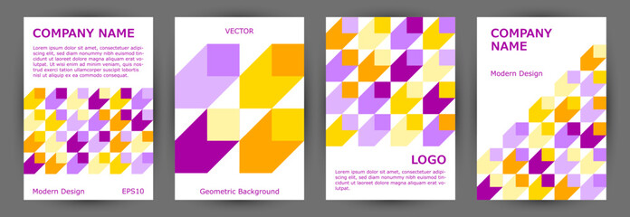 Office brand book cover template collection vector design. Memphis style futuristic front page