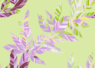 Fototapeta na wymiar Colorful eucalyptus leafage seamless pattern design. Trendy floral summer dress fabric