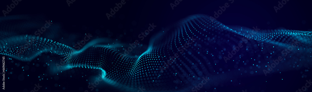 Poster abstract background grid. data stream. futuristic blue particle wave. 3d rendering.