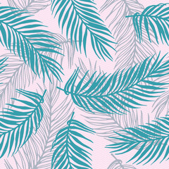 Fototapeta na wymiar Endless exotic palm leaves vector pattern. Botanical design over waves texture