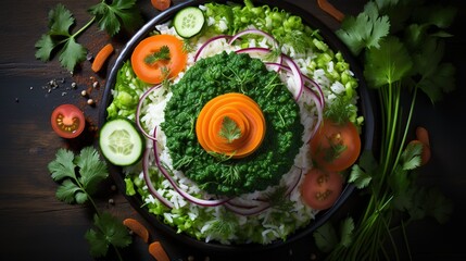 A plate of Indian sweets and delicacies arranged in the shape of the Indian tricolor