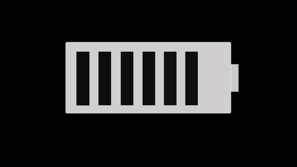 Battery charge on black background. Graphic Animation of Floating Battery on the digital grid are being fully charged.