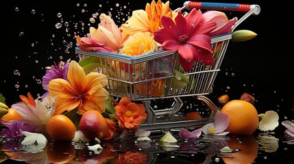 A Shopping Cart overflowing with Shopping Items