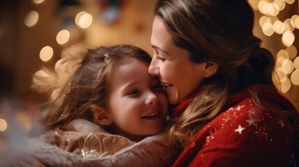Emotional Mother-Daughter Christmas Image: Warm Embrace of Love and Togetherness during the  Season