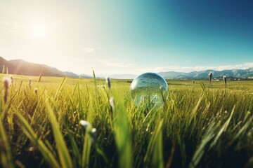 Scenic view of a planet with a tap under clear skies above a lush meadow. Generative AI