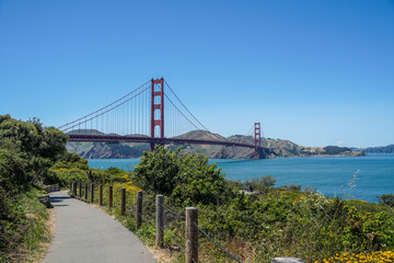 Golden Gate Bridge in San Francisco, California. Walkway leading to the bridge.