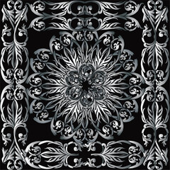 grey on black floral square abstract design