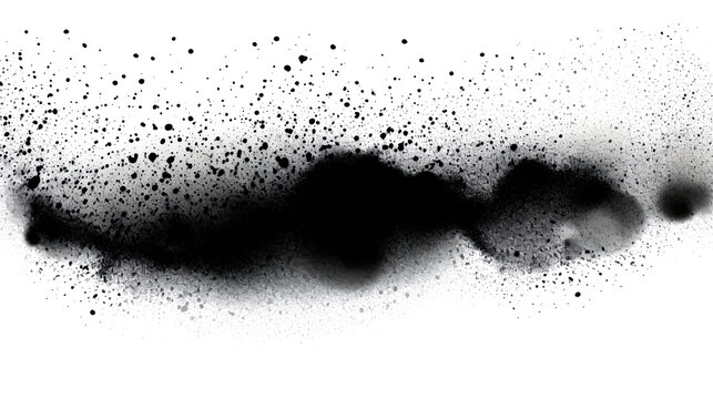 Abstract gradient of charcoal-splashed, stippled dotwork textures with sand effect isolated on a white backdrop.