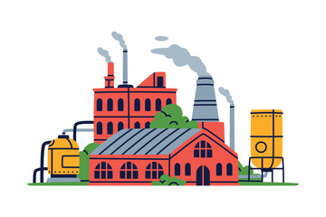 Naklejka premium Factory as Industrial Manufacturing Building with Chimney Vector Illustration