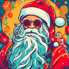 Santa Claus postrait in retro style. Retro flat design. Vintage Christmas illustration.
