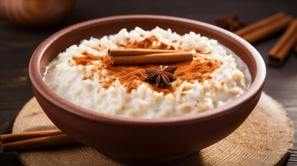 Bowl of Arroz Con Leche with a Sprinkle of Cinnamon 