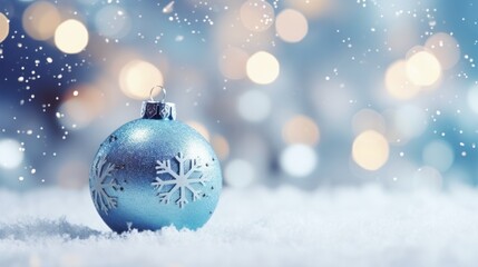  Blue Christmas Baubles on Snowflake Background