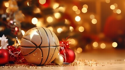  Basketball Christmas Card with Playful Decorations. - obrazy, fototapety, plakaty