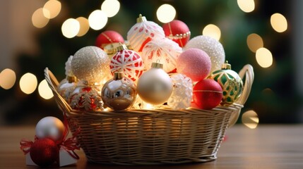  Basket of Christmas Ornaments with Glowing Lights signify the Holidays!