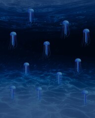 A blue jelly fish under the ocean