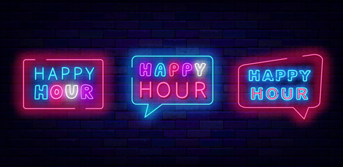 Happy hour labels collection. Think cloud frame. Special offer and discount. Bar and cafe. Vector stock illustration