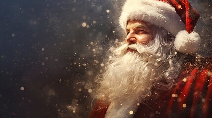 Santa Claus, rendered in impressionism style, copy space, generative ai