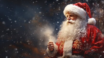 Santa Claus, rendered in impressionism style, copy space, generative ai