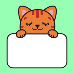 The red cat is sleeping. The cat is holding a card. Childrens stickers. Stickers for notepad.