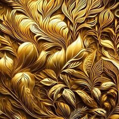 golden colored plants and leaves pattern illustration on a black background