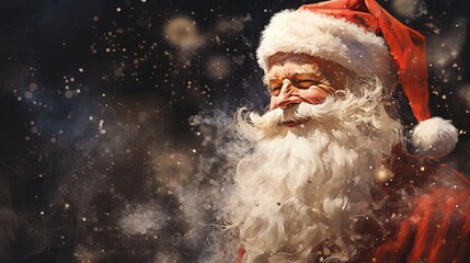 Santa Claus, rendered in impressionism style, copy space, generative ai