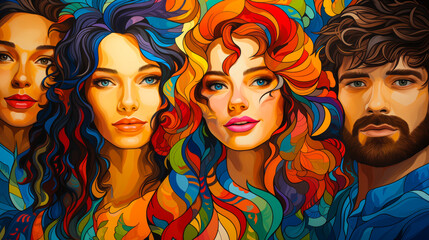 Obraz premium World of Colors: Hand-Drawn Background Featuring Multi-Ethnic Crowd