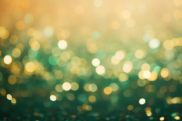 Green and gold abstract bokeh Christmas background - obrazy, fototapety, plakaty