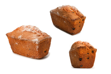 A cupcake with raisins isoalted on a white background.