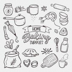 Baking products isolated on white background. Hand-drawn doodle illustration. Home baking supplies. Vector illustration. Set 1 of 2.