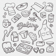 Baking products isolated on white background. Hand-drawn doodle illustration. Home baking supplies. Vector illustration. Set 2 of 2.
