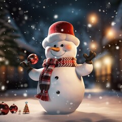 A Festive Snowman in Winter Wonderland: Celebrating Christmas with a Toy Decoration and Foulard Hat