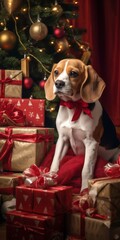 Agile and Alert Canine: Beautiful Beagle with Adorable Character Celebrating Christmas