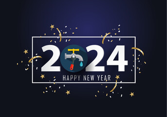 Happy new year 2024 Year 2024 with plumbing icon

