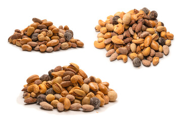  A group of almonds, pistachios, walnuts, macadamia, cashews.