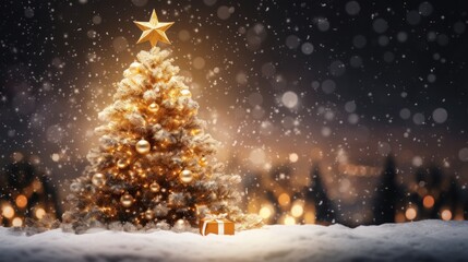 Fototapeta na wymiar Catholic Christmas: Stunning Golden Christmas Tree Illustration for Greeting Cards