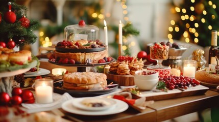 Obraz na płótnie Canvas Brunch Delight: Christmas Table Laden with Delicious Food