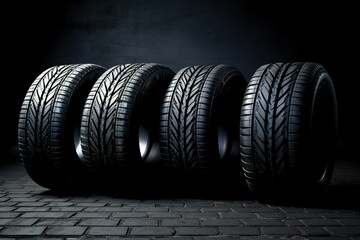 Car summer tires on a plain background. Generative AI - obrazy, fototapety, plakaty