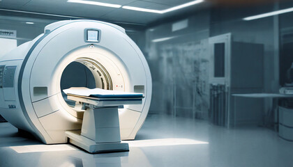advanced mri or ct scan medical diagnosis machine at hospital lab as wide banner with copy space area generative ai - Powered by Adobe