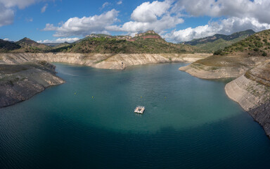A view of the Pantà de Siurana lake with very low water level @ Cornudella de Montsant, Catalonia,...