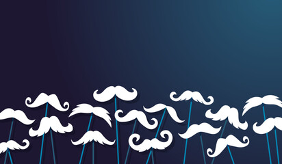 Fototapeta na wymiar Moustaches blanches sur fond bleu dégradé - Bannière pour la prévention du cancer de la prostate - Campagne de sensibilisation et de soutien à la santé masculine - Mois de novembre - Movember 