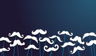 Moustaches blanches sur fond bleu d&eacute;grad&eacute; - Banni&egrave;re pour la pr&eacute;vention du cancer de la prostate - Campagne de sensibilisation et de soutien &agrave; la sant&eacute; masculine - Mois de novembre - Movember 