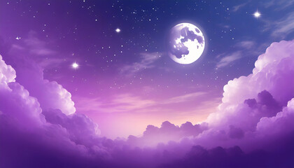 Obraz na płótnie Canvas purple gradient mystical moonlight sky with clouds and stars phone background wallpaper ai generated