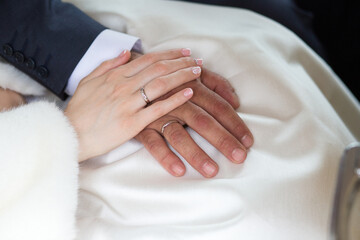 Close-up of Newlyweds' Hands with Rings
