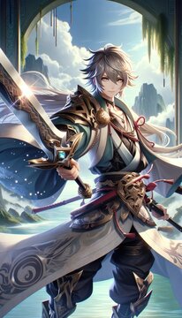 Swordman Tranign in the Mountains