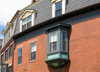 Residential building with mansard roof and bay window, Boston, Massachusetts, USA