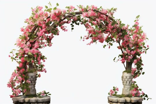 Cutout arch viz of flowering China rose plants. Generative AI