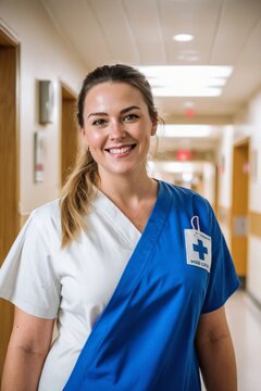 Nurse(s) standing inside a hospital hallway